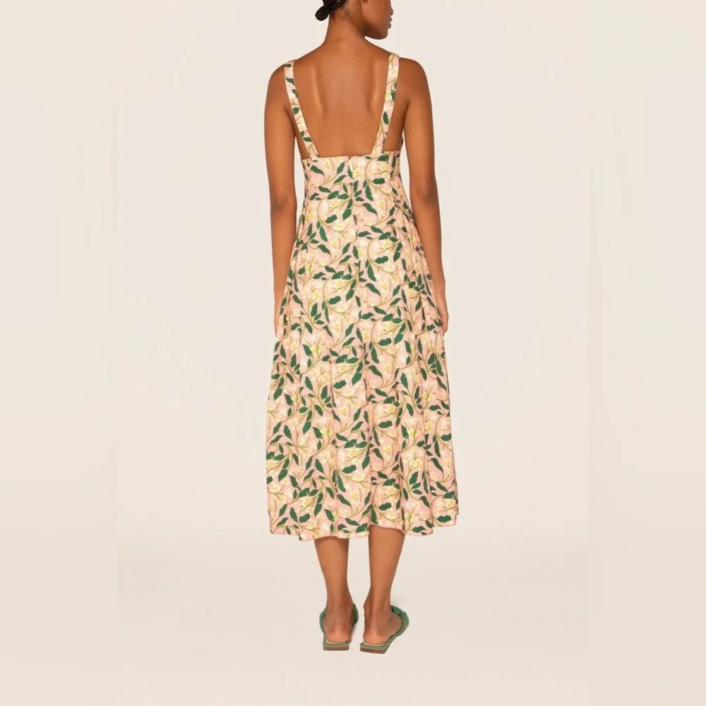 AGUA BY AGUA BENDITA Pink Hortencia Dos Gardenias Rosa Midi Dress Sleeveless - Picture 2 of 10